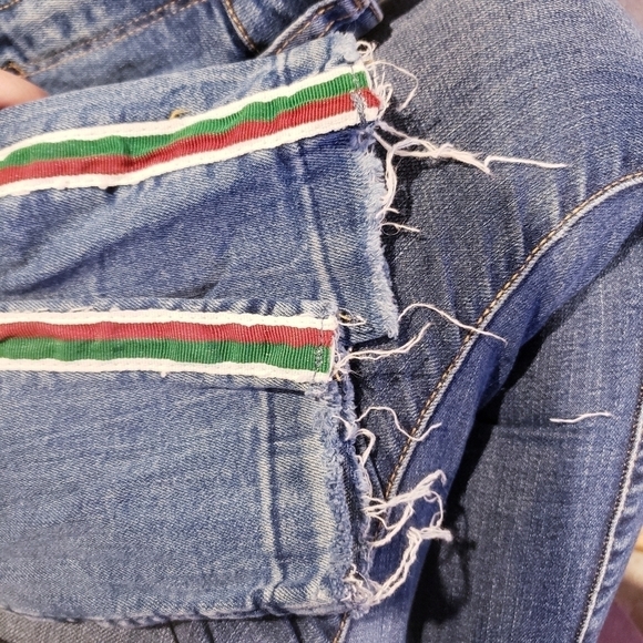 Zara Trafaluc Denimwear Red Green Side Varsity Stripe Jeans Womens 2 Frayed Hem - Picture 9 of 12
